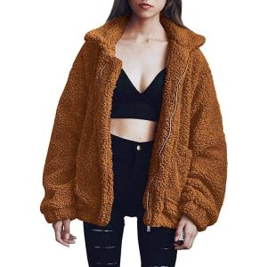 imagePRETTYGARDEN Womens Fashion Winter Coats Sherpa Fleece Faux Fur Shearling Oversized Trendy Jackets Warm Outerwear ClothingGolden