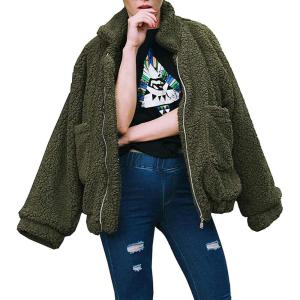 imagePRETTYGARDEN Womens Fashion Winter Coats Sherpa Fleece Faux Fur Shearling Oversized Trendy Jackets Warm Outerwear ClothingGreen
