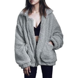 imagePRETTYGARDEN Womens Fashion Winter Coats Sherpa Fleece Faux Fur Shearling Oversized Trendy Jackets Warm Outerwear ClothingGrey