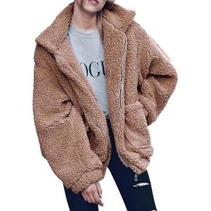 imagePRETTYGARDEN Womens Fashion Winter Coats Sherpa Fleece Faux Fur Shearling Oversized Trendy Jackets Warm Outerwear ClothingKhaki