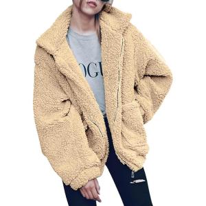 imagePRETTYGARDEN Womens Fashion Winter Coats Sherpa Fleece Faux Fur Shearling Oversized Trendy Jackets Warm Outerwear ClothingStyle One Apricot