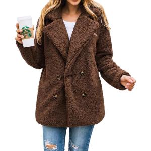 imagePRETTYGARDEN Womens Fashion Winter Coats Sherpa Fleece Faux Fur Shearling Oversized Trendy Jackets Warm Outerwear ClothingStyle Two Coffee