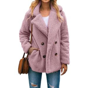 imagePRETTYGARDEN Womens Fashion Winter Coats Sherpa Fleece Faux Fur Shearling Oversized Trendy Jackets Warm Outerwear ClothingStyle Two Pink