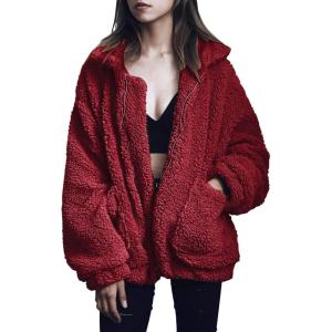 imagePRETTYGARDEN Womens Fashion Winter Coats Sherpa Fleece Faux Fur Shearling Oversized Trendy Jackets Warm Outerwear ClothingWine Red