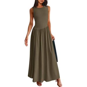 imagePRETTYGARDEN Womens Maxi Sundress Casual Summer 2025 Sleeveless Asymmetrical Drop Waist Patchwork Long Flowy Tank DressesDark Khaki