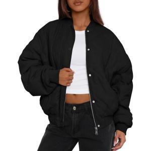 imagePRETTYGARDEN Womens Quilted Bomber Jacket Fall Fashion 2025 Lightweight Cropped Zip up Outerwear Winter Puffer Coats PocketsBlack