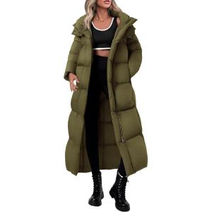 imagePRETTYGARDEN Womens Winter Long Puffer Coats Hooded Zip Up Casual Thickened Down Jackets Trendy Warm Clothes OuterwearArmy Green