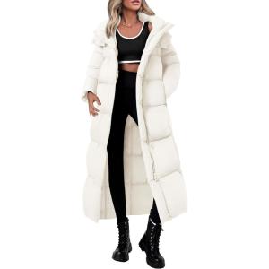 imagePRETTYGARDEN Womens Winter Long Puffer Coats Hooded Zip Up Casual Thickened Down Jackets Trendy Warm Clothes OuterwearBeige