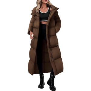 imagePRETTYGARDEN Womens Winter Long Puffer Coats Hooded Zip Up Casual Thickened Down Jackets Trendy Warm Clothes OuterwearDark Brown