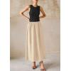 imagePRETTYGARDEN Maxi Dresses for Women 2025 Summer Casual Sleeveless Patchwork Flowy Vacation Sundress Knit Long Work Tank DressBeige Black