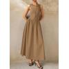 imagePRETTYGARDEN Maxi Dresses for Women 2025 Summer Casual Sleeveless Patchwork Flowy Vacation Sundress Knit Long Work Tank DressKhaki