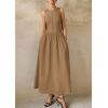 imagePRETTYGARDEN Maxi Dresses for Women 2025 Summer Casual Sleeveless Patchwork Flowy Vacation Sundress Knit Long Work Tank DressKhaki
