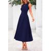 imagePRETTYGARDEN Spring Casual Dresses for Women 2025 Summer Business Work Midi Sleeveless A Line Pleated Cocktail DressNavy