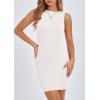 imagePRETTYGARDEN Spring Dresses for Women 2025 Sleeveless Bodycon Short Work Tank Dress Summer Casual Ribbed Mini SundressesWhite