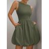 imagePRETTYGARDEN Summer Dresses for Women 2025 Casual Sleeveless Tank Mini Short Dress Crew Neck Bubble Sundress with PocketsArmy Green