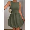 imagePRETTYGARDEN Summer Dresses for Women 2025 Casual Sleeveless Tank Mini Short Dress Crew Neck Bubble Sundress with PocketsArmy Green