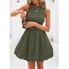 imagePRETTYGARDEN Summer Dresses for Women 2025 Casual Sleeveless Tank Mini Short Dress Crew Neck Bubble Sundress with PocketsArmy Green