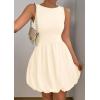 imagePRETTYGARDEN Summer Dresses for Women 2025 Casual Sleeveless Tank Mini Short Dress Crew Neck Bubble Sundress with PocketsBeige