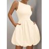 imagePRETTYGARDEN Summer Dresses for Women 2025 Casual Sleeveless Tank Mini Short Dress Crew Neck Bubble Sundress with PocketsBeige