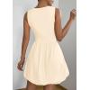 imagePRETTYGARDEN Summer Dresses for Women 2025 Casual Sleeveless Tank Mini Short Dress Crew Neck Bubble Sundress with PocketsBeige