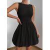 imagePRETTYGARDEN Summer Dresses for Women 2025 Casual Sleeveless Tank Mini Short Dress Crew Neck Bubble Sundress with PocketsBlack