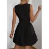 imagePRETTYGARDEN Summer Dresses for Women 2025 Casual Sleeveless Tank Mini Short Dress Crew Neck Bubble Sundress with PocketsBlack