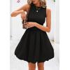 imagePRETTYGARDEN Summer Dresses for Women 2025 Casual Sleeveless Tank Mini Short Dress Crew Neck Bubble Sundress with PocketsBlack