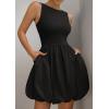 imagePRETTYGARDEN Summer Dresses for Women 2025 Casual Sleeveless Tank Mini Short Dress Crew Neck Bubble Sundress with PocketsBlack
