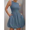 imagePRETTYGARDEN Summer Dresses for Women 2025 Casual Sleeveless Tank Mini Short Dress Crew Neck Bubble Sundress with PocketsGrey Blue