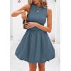 imagePRETTYGARDEN Summer Dresses for Women 2025 Casual Sleeveless Tank Mini Short Dress Crew Neck Bubble Sundress with PocketsGrey Blue