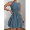 imagePRETTYGARDEN Summer Dresses for Women 2025 Casual Sleeveless Tank Mini Short Dress Crew Neck Bubble Sundress with PocketsGrey Blue