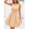 imagePRETTYGARDEN Summer Dresses for Women 2025 Casual Sleeveless Tank Mini Short Dress Crew Neck Bubble Sundress with PocketsKhaki