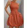 imagePRETTYGARDEN Summer Dresses for Women 2025 Casual Sleeveless Tank Mini Short Dress Crew Neck Bubble Sundress with PocketsOrange