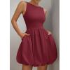 imagePRETTYGARDEN Summer Dresses for Women 2025 Casual Sleeveless Tank Mini Short Dress Crew Neck Bubble Sundress with PocketsWine Red