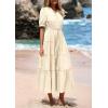 imagePRETTYGARDEN Summer Dresses for Women 2025 Elegant Classy Short Sleeve V Neck Ruffle A Line Belted Long Flowy Beach DressApricot