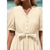 imagePRETTYGARDEN Summer Dresses for Women 2025 Elegant Classy Short Sleeve V Neck Ruffle A Line Belted Long Flowy Beach DressApricot