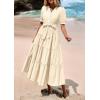 imagePRETTYGARDEN Summer Dresses for Women 2025 Elegant Classy Short Sleeve V Neck Ruffle A Line Belted Long Flowy Beach DressApricot