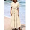 imagePRETTYGARDEN Summer Dresses for Women 2025 Elegant Classy Short Sleeve V Neck Ruffle A Line Belted Long Flowy Beach DressApricot