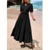 imagePRETTYGARDEN Summer Dresses for Women 2025 Elegant Classy Short Sleeve V Neck Ruffle A Line Belted Long Flowy Beach DressBlack