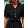 imagePRETTYGARDEN Summer Dresses for Women 2025 Elegant Classy Short Sleeve V Neck Ruffle A Line Belted Long Flowy Beach DressBlack