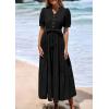 imagePRETTYGARDEN Summer Dresses for Women 2025 Elegant Classy Short Sleeve V Neck Ruffle A Line Belted Long Flowy Beach DressBlack