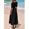 imagePRETTYGARDEN Summer Dresses for Women 2025 Elegant Classy Short Sleeve V Neck Ruffle A Line Belted Long Flowy Beach DressBlack