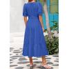 imagePRETTYGARDEN Summer Dresses for Women 2025 Elegant Classy Short Sleeve V Neck Ruffle A Line Belted Long Flowy Beach DressBlue