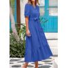imagePRETTYGARDEN Summer Dresses for Women 2025 Elegant Classy Short Sleeve V Neck Ruffle A Line Belted Long Flowy Beach DressBlue