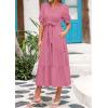 imagePRETTYGARDEN Summer Dresses for Women 2025 Elegant Classy Short Sleeve V Neck Ruffle A Line Belted Long Flowy Beach DressDark Pink
