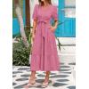 imagePRETTYGARDEN Summer Dresses for Women 2025 Elegant Classy Short Sleeve V Neck Ruffle A Line Belted Long Flowy Beach DressDark Pink