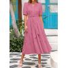 imagePRETTYGARDEN Summer Dresses for Women 2025 Elegant Classy Short Sleeve V Neck Ruffle A Line Belted Long Flowy Beach DressDark Pink