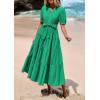 imagePRETTYGARDEN Summer Dresses for Women 2025 Elegant Classy Short Sleeve V Neck Ruffle A Line Belted Long Flowy Beach DressGreen