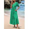 imagePRETTYGARDEN Summer Dresses for Women 2025 Elegant Classy Short Sleeve V Neck Ruffle A Line Belted Long Flowy Beach DressGreen