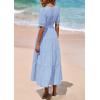 imagePRETTYGARDEN Summer Dresses for Women 2025 Elegant Classy Short Sleeve V Neck Ruffle A Line Belted Long Flowy Beach DressLight Blue